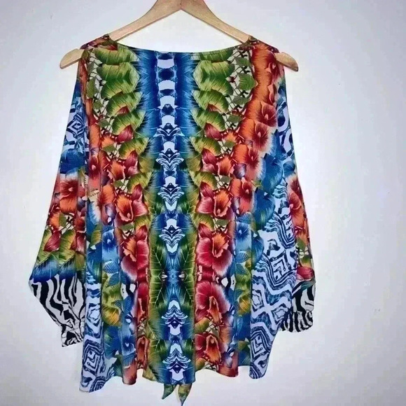 Alberto Makali Kimono Tropical Floral Top Tie Front - Picture 5 of 10